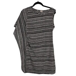 POEMA Womens Medium Mini Dress‎ Black White Geometric Waterfall Sleeve LBD Party